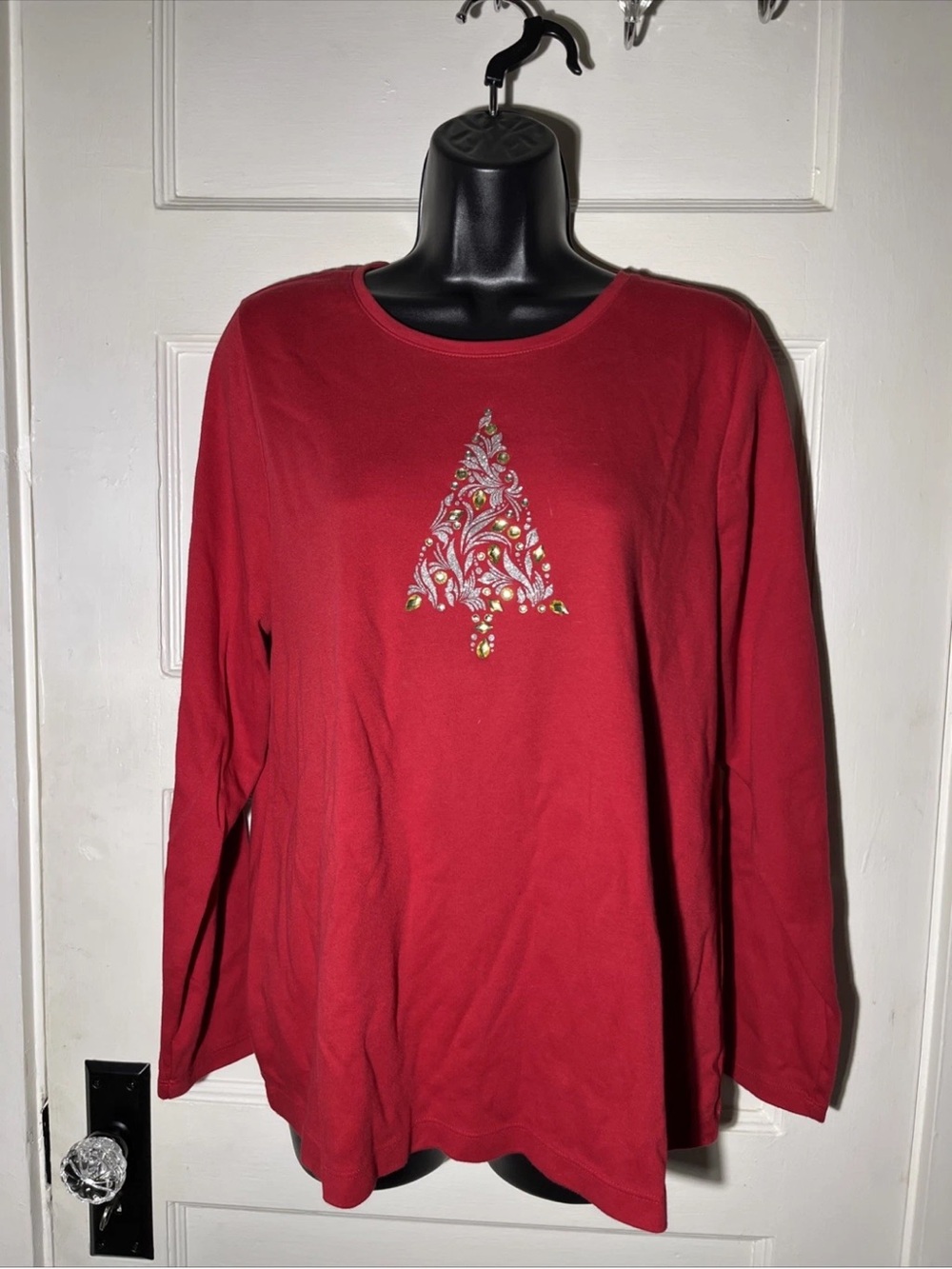 Women’s Shirts Size 0X Croft & Barrow Red Bling Christmas Tree